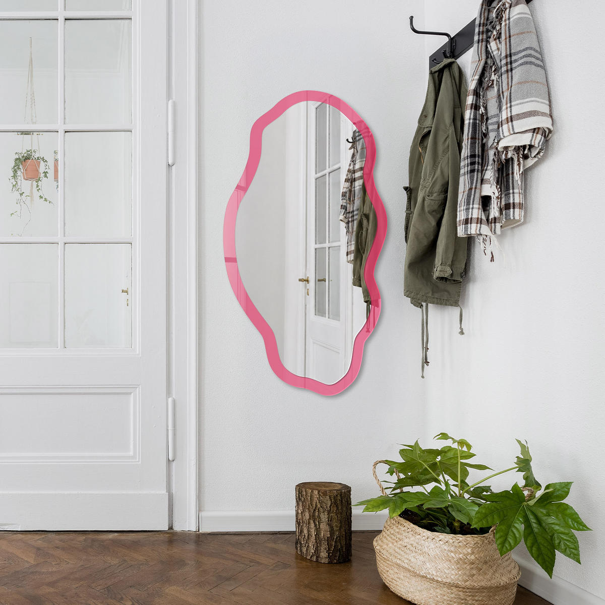 SPIEGEL 90x45 cm asymmetrisch mit Druck - Energierosa - Transparent, Glas (45/90/0.4cm) - TULUP
