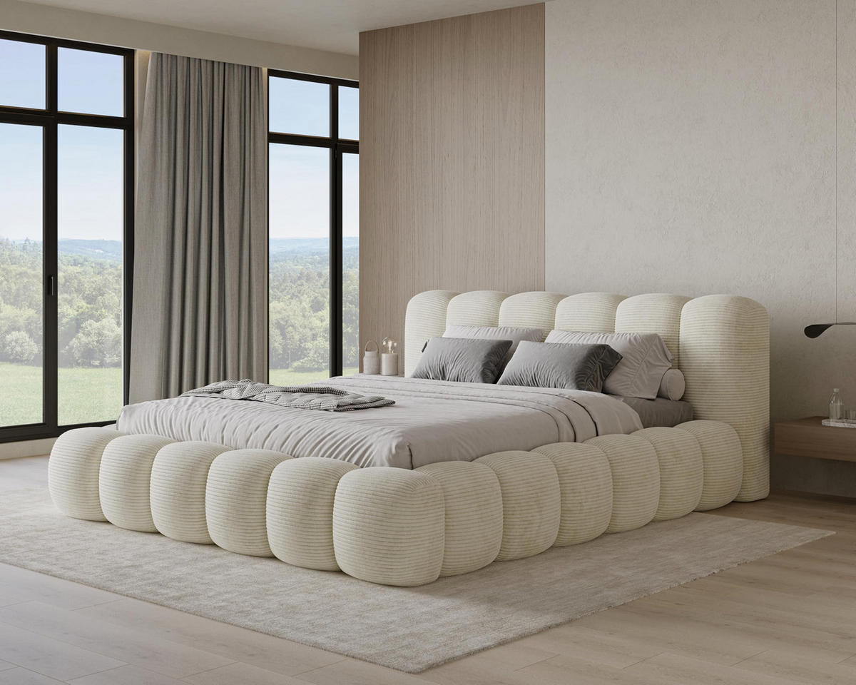 POLSTERBETT 140x200 mit Bettkasten, Lattenrost und Kopfteil, Poso Cord-Stoffbezug Beige - Beige, Holz (140/200cm) - Chilly