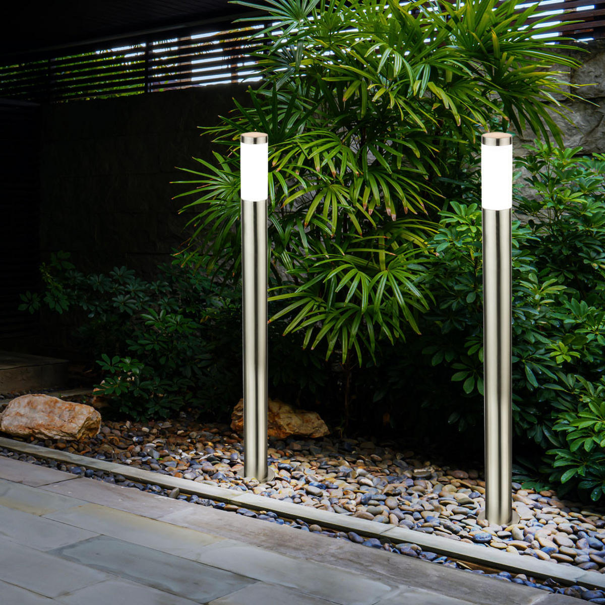 WEGELEUCHTE Edelstahl Silber 2er Set - Silberfarben, Kunststoff (12.7/12.7/110cm) - Globo Lighting
