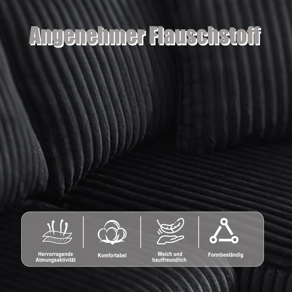 MODULARES Sofa-Set Cord mit Chaiselongue und 2-Sitzer Taschen und Getränkehalter 257/90-160/62 cm Schwarz - Schwarz, Textil (160/257cm) - Redom