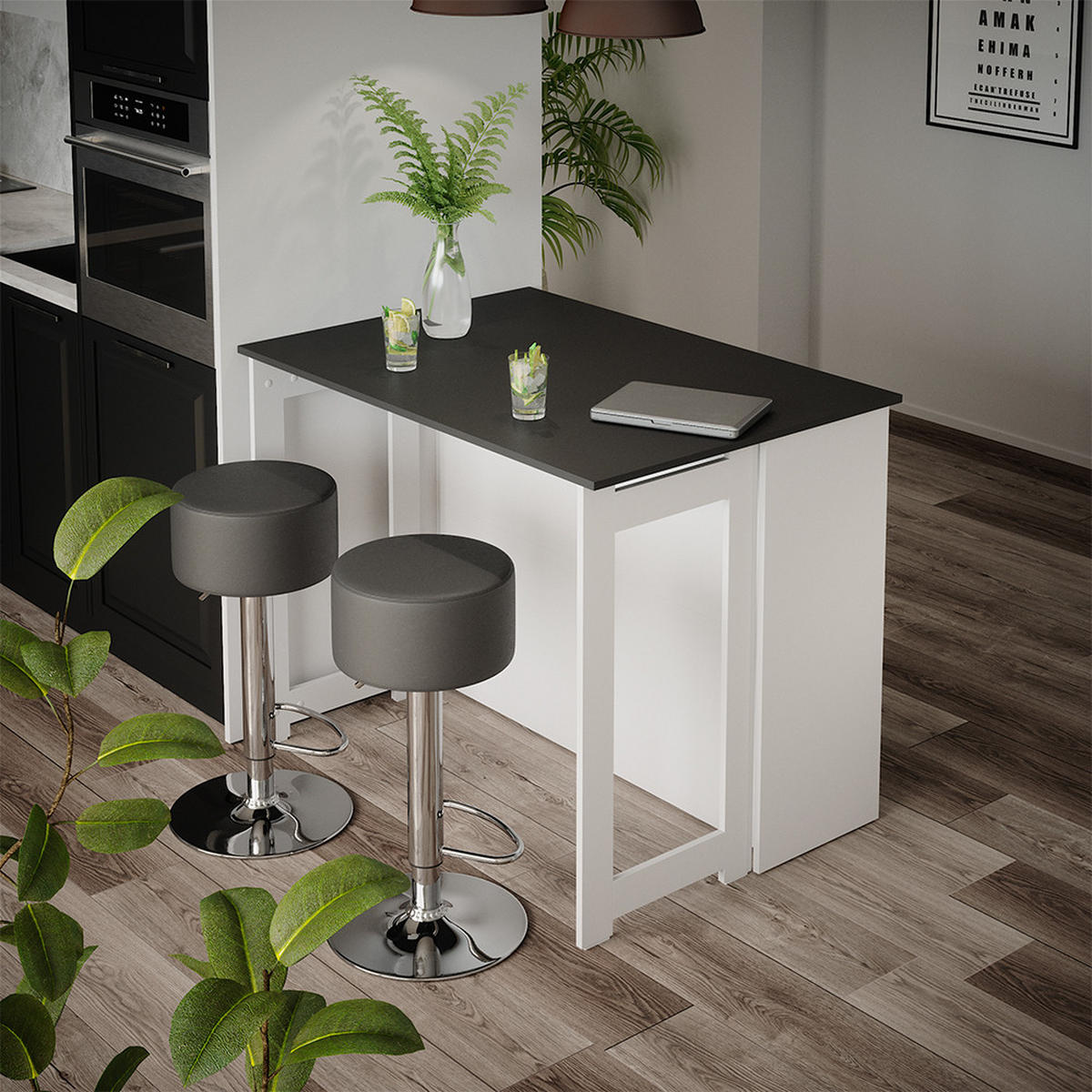 BARTISCH-SET Dominic Anthrazit/Weiß 116 x 37 cm mit 2 Barhockern - Anthrazit/Weiß, Holzwerkstoff (116/90.5/37cm) - Vicco