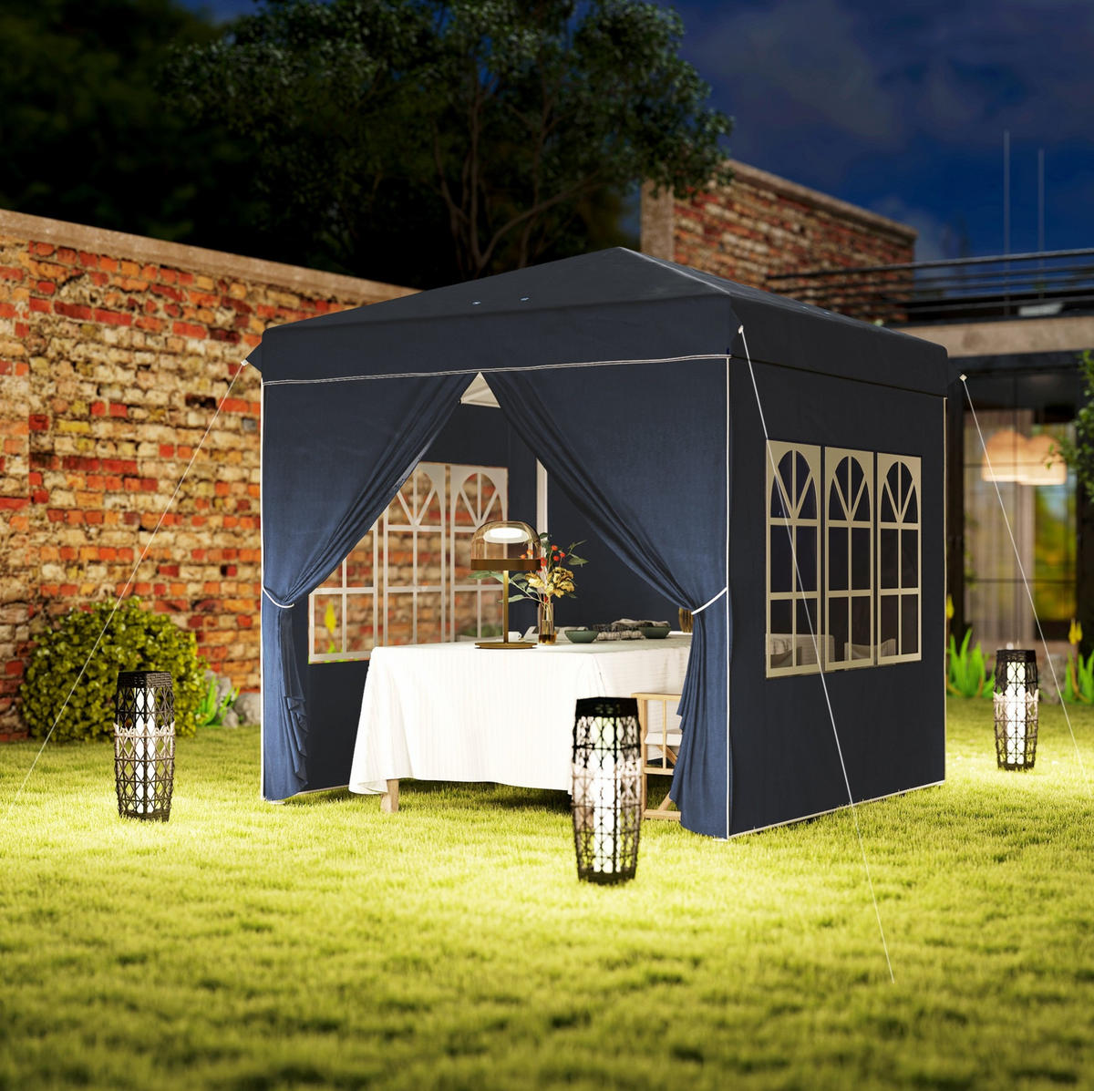 FALTPAVILLON 248/248/270 cm mit Pop-up-Mechanismus, 3-fach höhenverstellbar und 4 Seitenteilen, Blau - Blau, Textil (248/270/248cm) - Redom