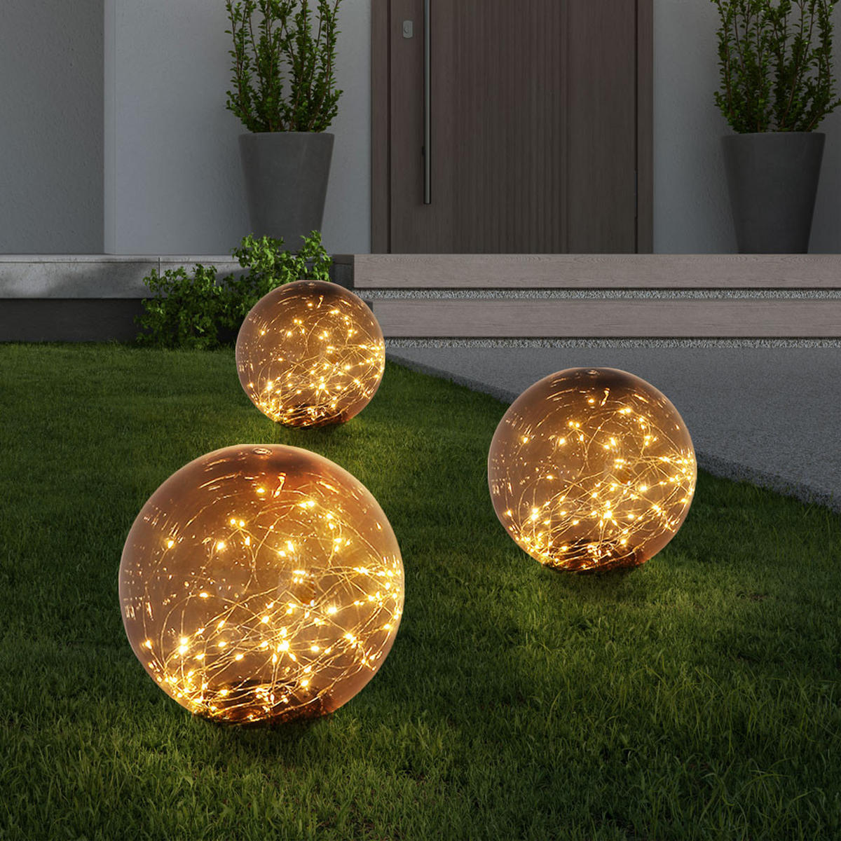 LED AUSSENLEUCHTE Solarlampe Kugel Weiß - Grau, Kunststoff (15/15/26cm) - Globo Lighting