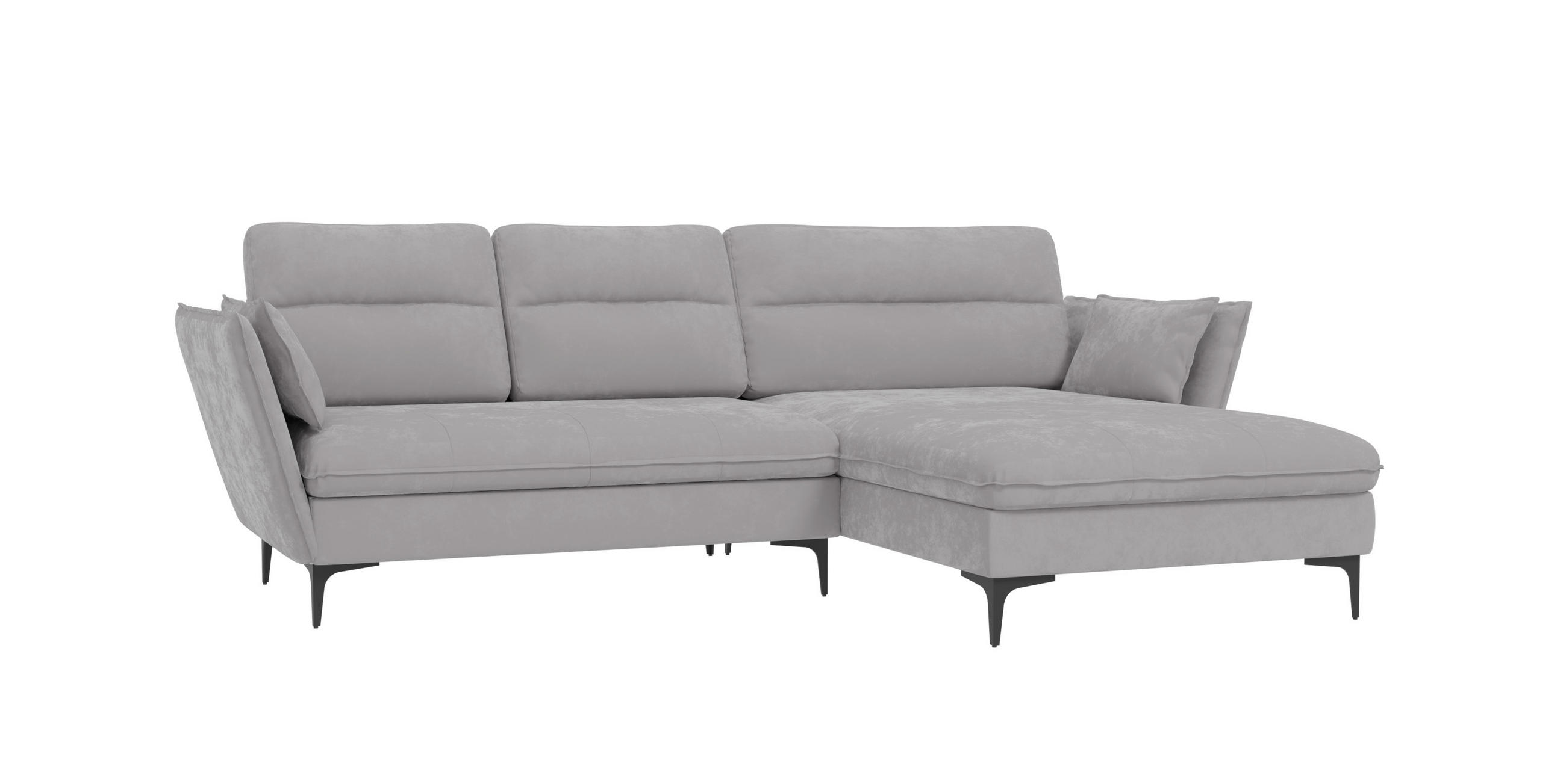 ECKSOFA Mira Hellgrau Samt-Stoff - Hellgrau/Schwarz, Textil/Metall (260/168cm) - S-Style Möbel