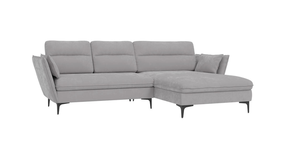 ECKSOFA Mira Hellgrau Samt-Stoff - Hellgrau/Schwarz, Textil/Metall (260/168cm) - S-Style Möbel