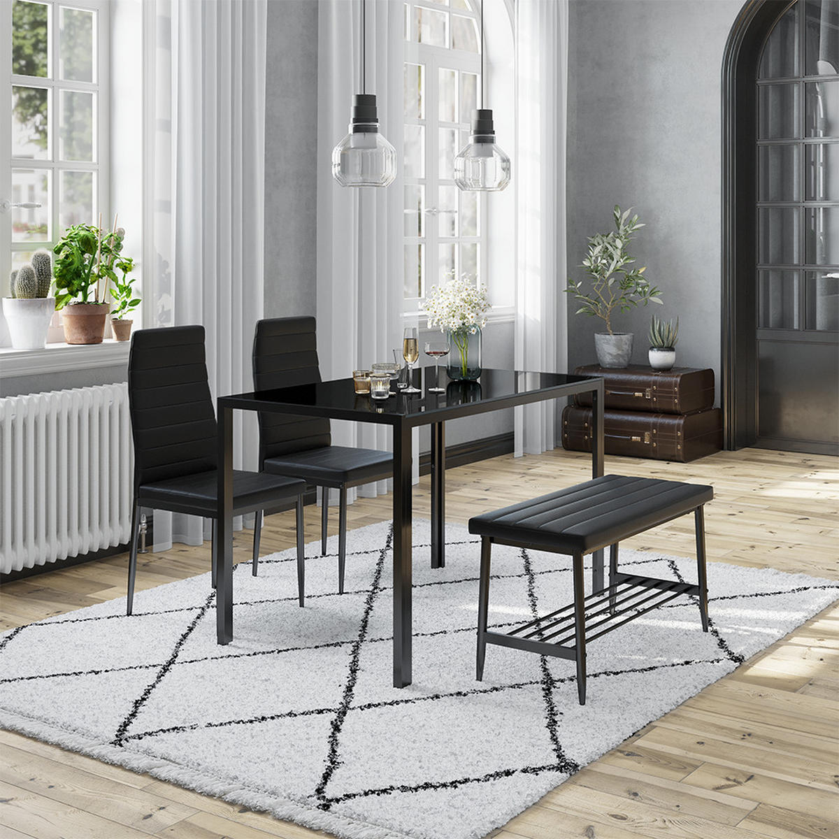 ESSTISCH-SET Grand Schwarz 120 x 70 cm 4-teiliges Set - Schwarz, Metall (120/75/70cm) - Vicco