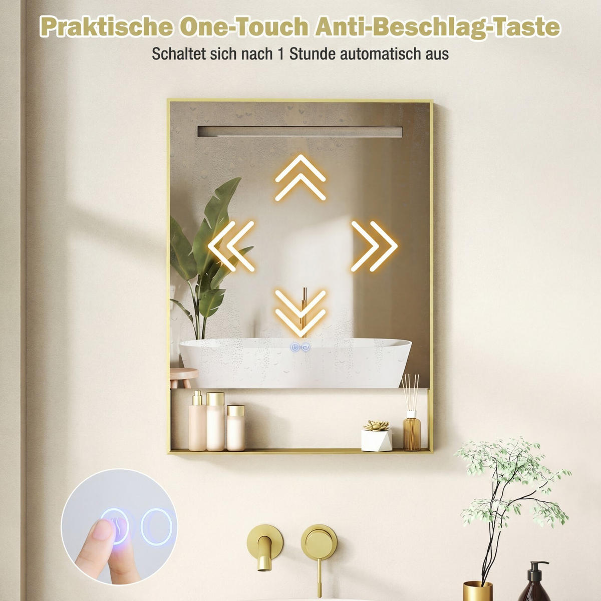 BADSPIEGEL mit Beleuchtung gold - Goldfarben, Glas (60/80/12cm) - COSTWAY