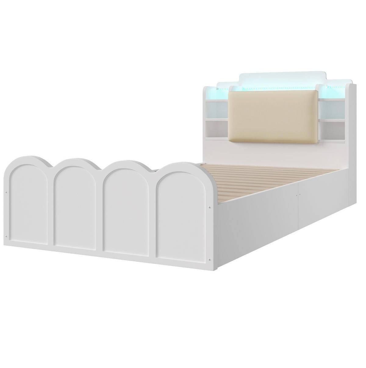 KINDERBETT 90/200 cm in Weiß mit Stauraum, LED und USB-C - Weiß, Holz (90/200cm) - BEAOK