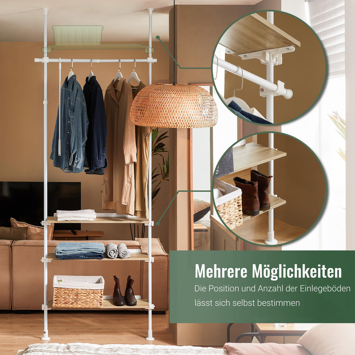 KLEIDERSTÄNDER Weiß-Natur - Weiß, Holzwerkstoff/Kunststoff (97/262/24cm) - SoBuy