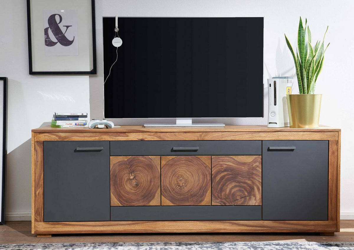 TV-BOARD Sheesham 178x46x62 gebeizt TURIN #07 - Braun, Holz (178/62/46cm) - Massivmoebel24