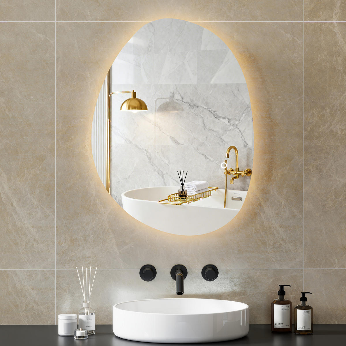 BADEZIMMERSPIEGEL LED-beleuchteter Badezimmerspiegel, 70 x 5 x 50 cm ,Silber - Silberfarben, Glas (5/50/70cm) - Vallsero