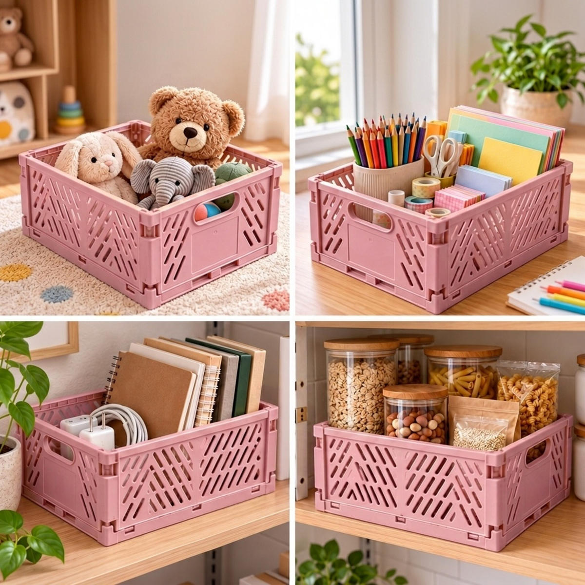CUTIE Roz pliabilă set-de-4 plastic - roz, material plastic (29/12/21cm) - Relaxdays