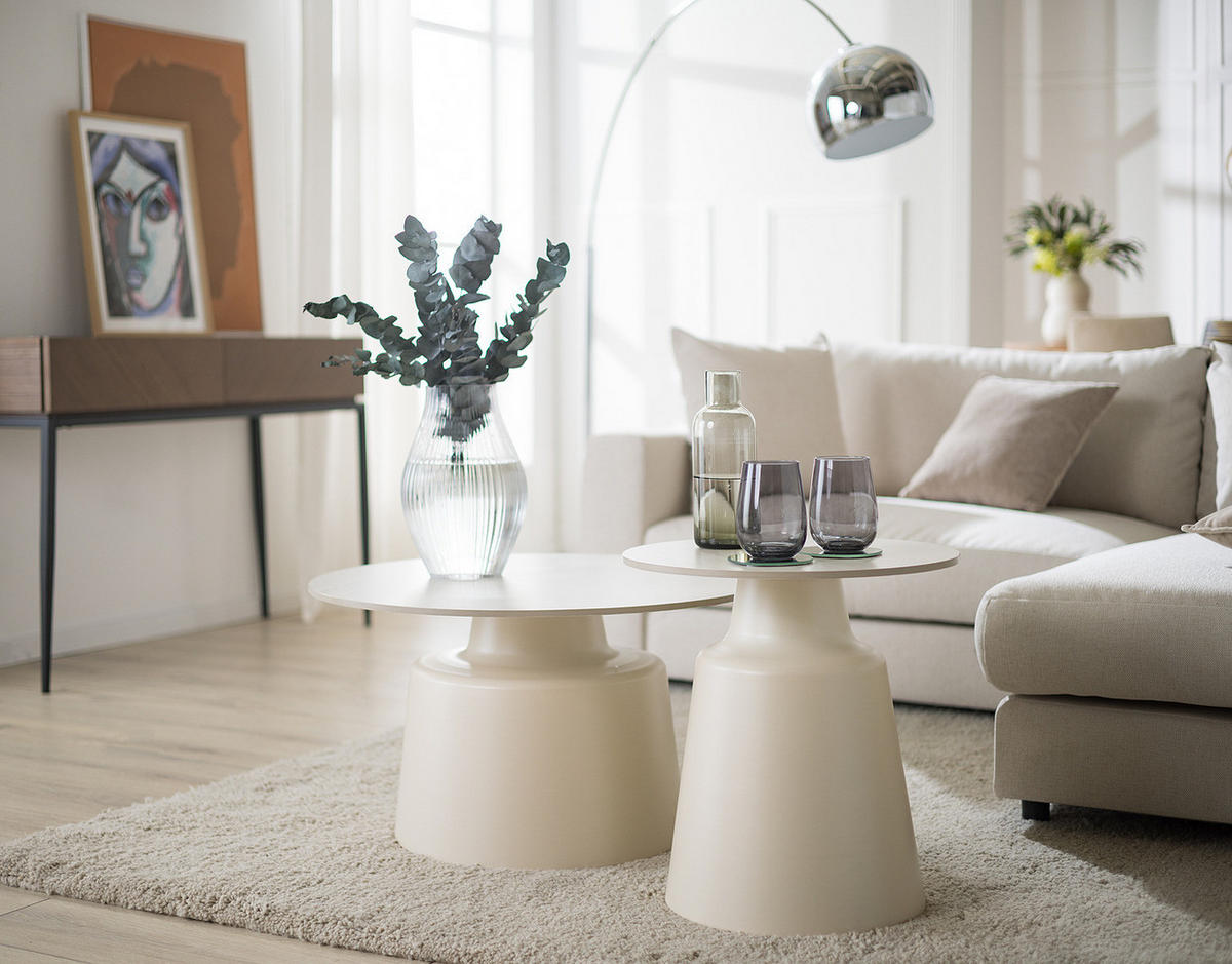 COUCHTISCH - 2er-Set - Keramik / Metall - Cremeweiß - Creme, Keramik/Metall (70/70/38cm) - home24