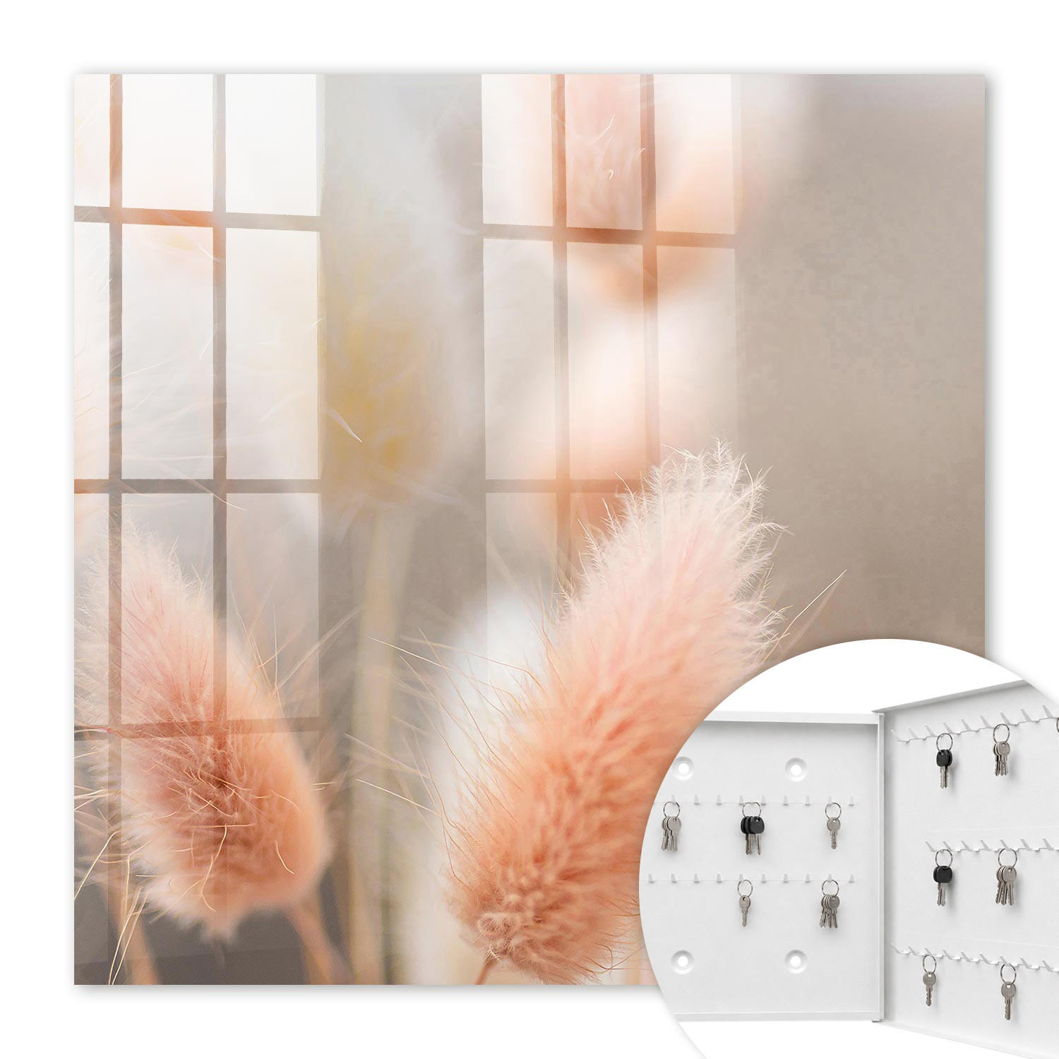 SCHLÜSSELBOX Weiß 30x30 cm – Türöffnung nach rechts - Die Subtilität der Natur - Beige, Metall (30/30/5cm) - TULUP