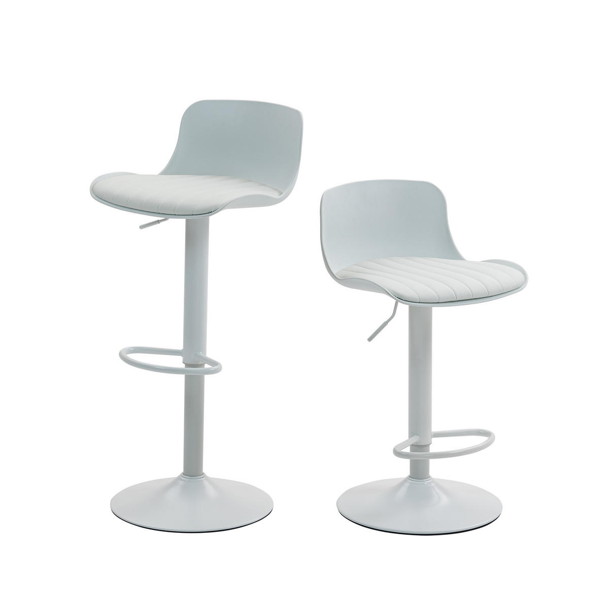 BARHOCKER 2er-Set Weiß Drehbar Höhenverstellbar mit Rückenlehne & Fußstütze - Weiß, Metall (43/80/44cm) - PANGIVO
