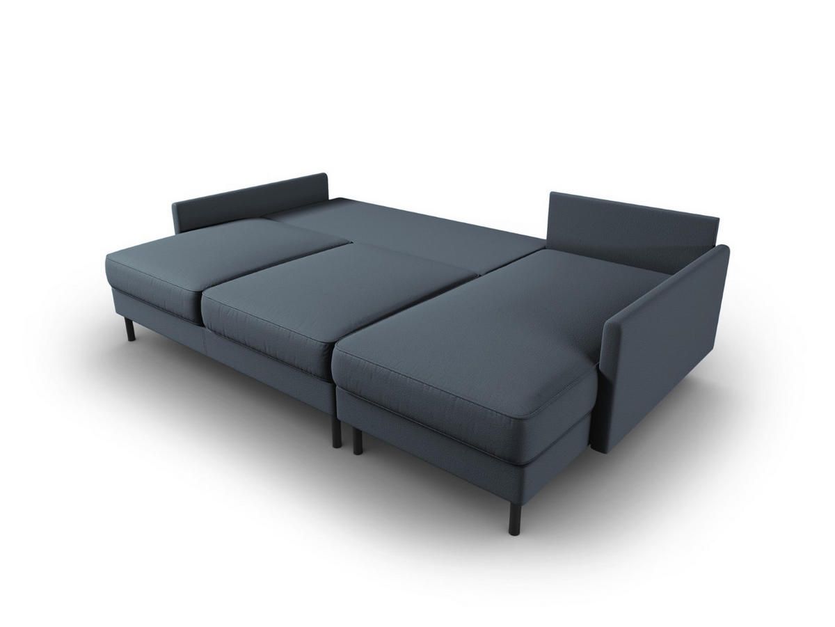 AUSKLAPPBARES-ECKSOFA rechts mit Container Scott aus strukturiertem Stoff blau 5 Sitzplätze - Blau, Textil (142/212cm) - Micadoni