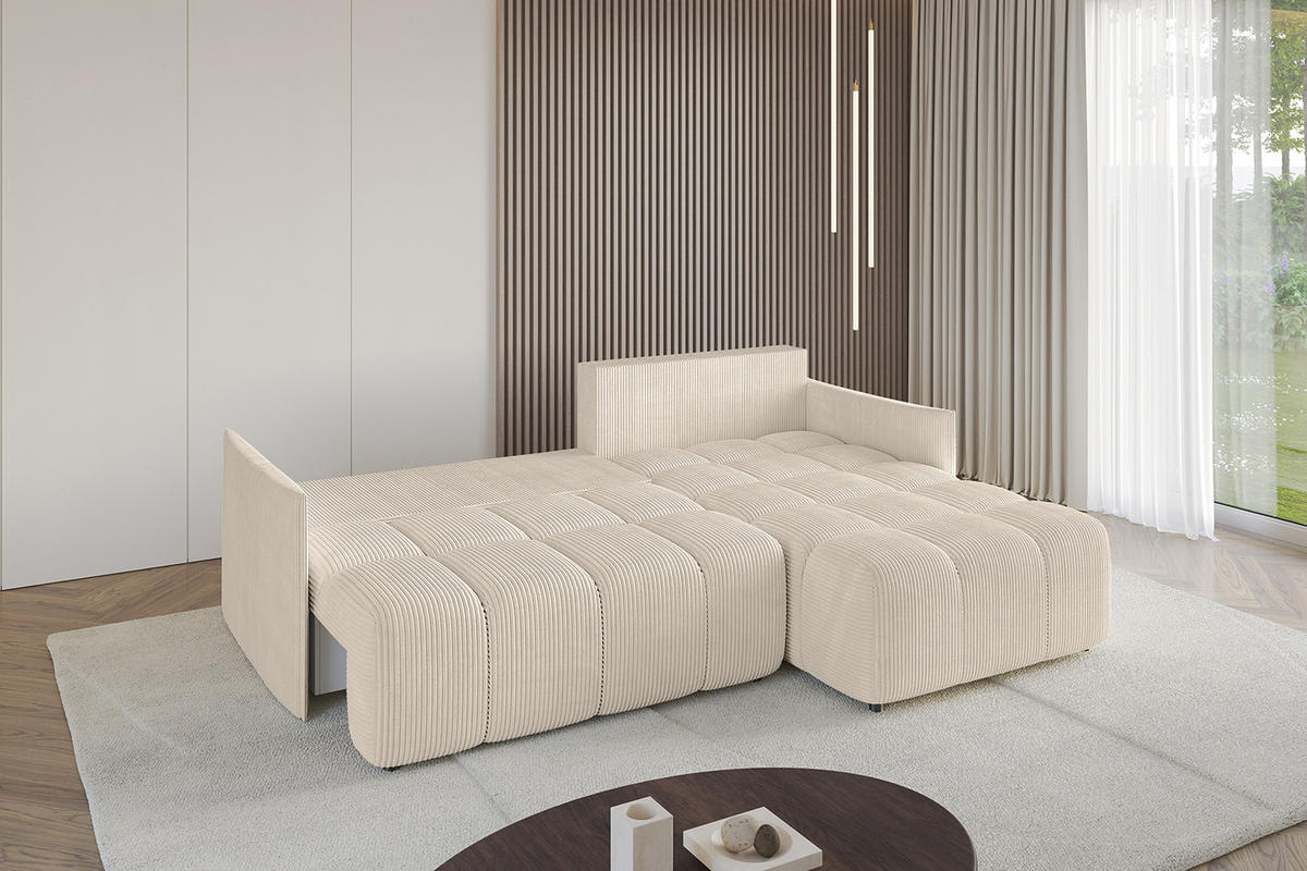 ECKSOFA Ottomane rechts LONLI-L 251x189x68 Beige Cord - Beige, Holzwerkstoff/Kunststoff (189/251cm) - ALTDECOR