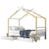 HAUSBETT 90/200 cm in Weiß mit Schubladen aus Kiefer-Massivholz - Weiß, Holz (90/200cm) - Flora Grace