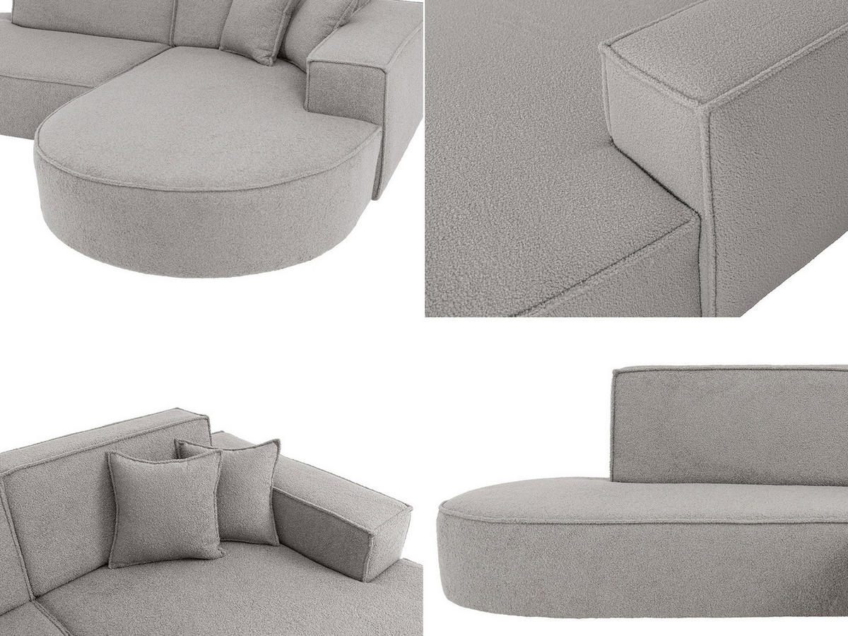 ECKSOFA Hana L-Form 3-Sitzer Ecke Rechts, Boucle, Hellgrau 241/73/168 cm - Hellgrau/Schwarz, Textil/Metall (168/241cm) - WFL GROUP
