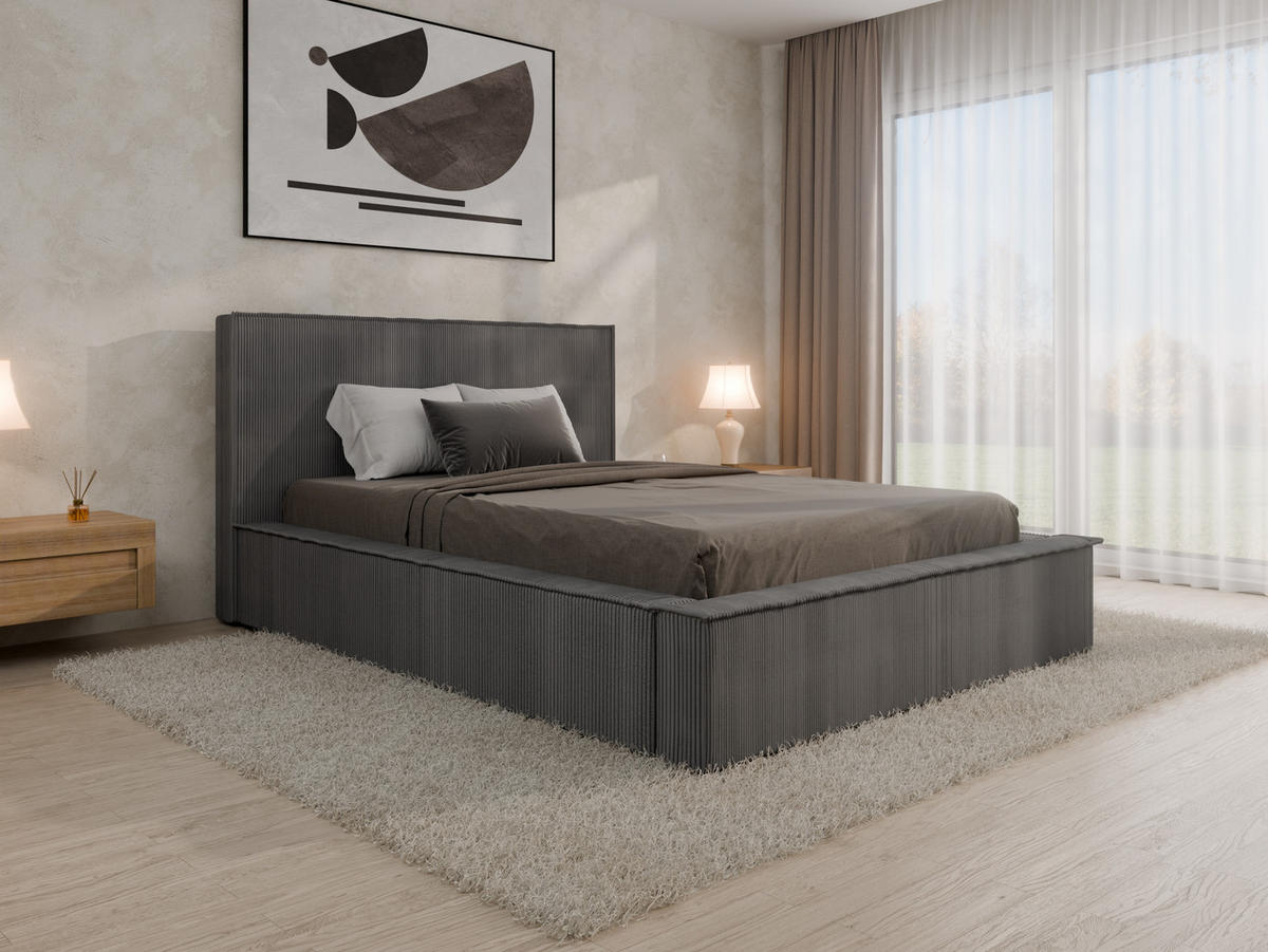 POLSTERBETT SANA 140x200cm Elegantes Polsterbett für modernen Wohnstil , 7-Zonen-Taschenfederkernmatratze mit kokos ARLAN (21 cm), dunkelgrau - Dunkelgrau, Holz (140/200cm) - Panda Möbel