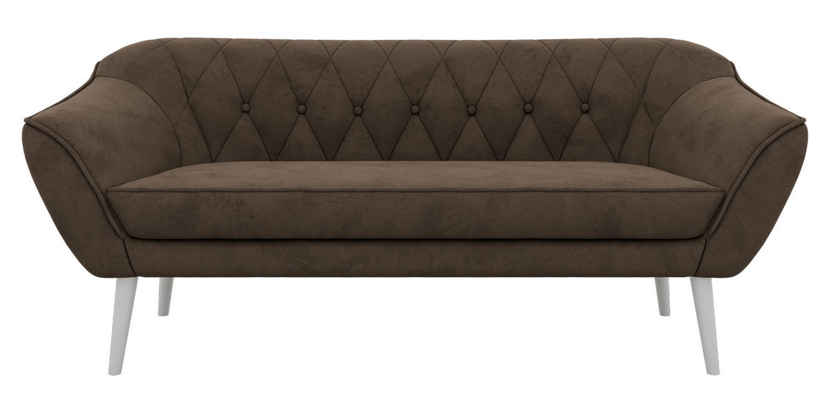 TŘÍMÍSTNÁ POHOVKA PIRS 3 - Hnědá Samet - Bílé nohy - bílá/tmavě hnědá, kompozitní dřevo/textil (180/75/74cm) - MKS