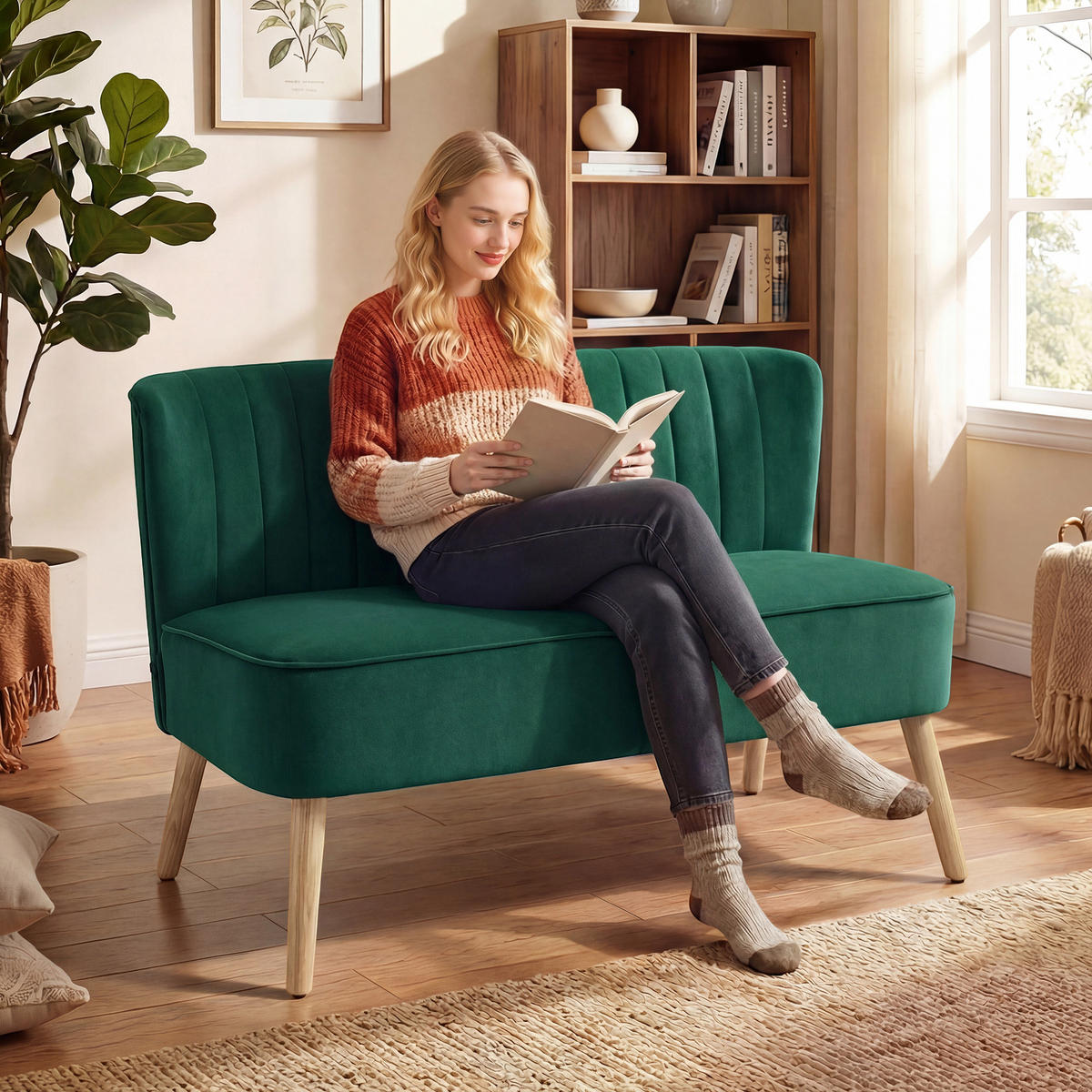 SOFA Polyester Dunkelgrün - Dunkelgrün/Dunkelblau, Holz/Textil (56.5/77/117cm) - HOMCOM