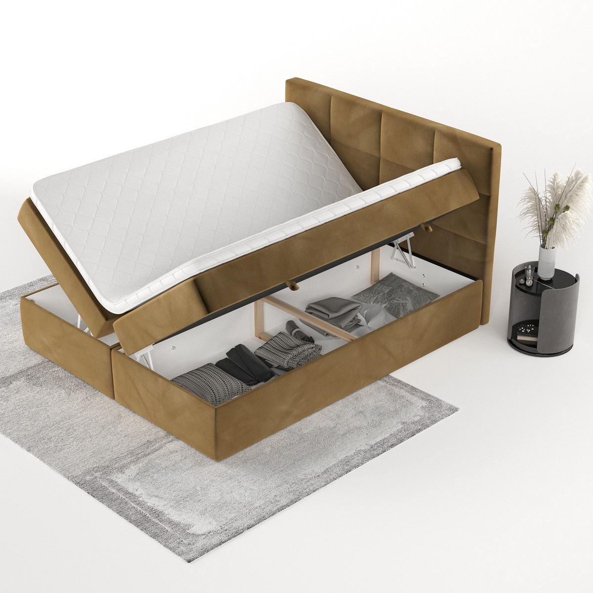 BOXBETT Oris 140/200 cm Honiggelb im Kronos Stoff - Schwarz/Honig, Holz/Holzwerkstoff (140/200cm) - AltaBeds