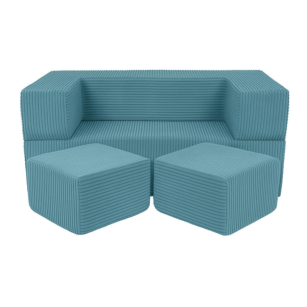 KINDERSOFA Cube AESTHETIC 96 cm Cord Türkis 4 Stk - Blau, Textil (50/40/96cm) - MeowBaby