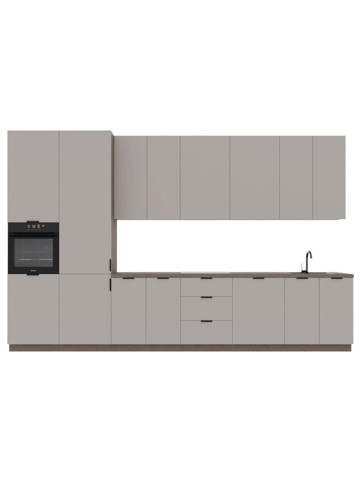 KÜCHENZEILE 400 cm – Sorento K73-G400 L – in Beige / Matt - Beige/Schwarz, Holz/Metall (400/247/58cm) - ROYAL24_MARKT