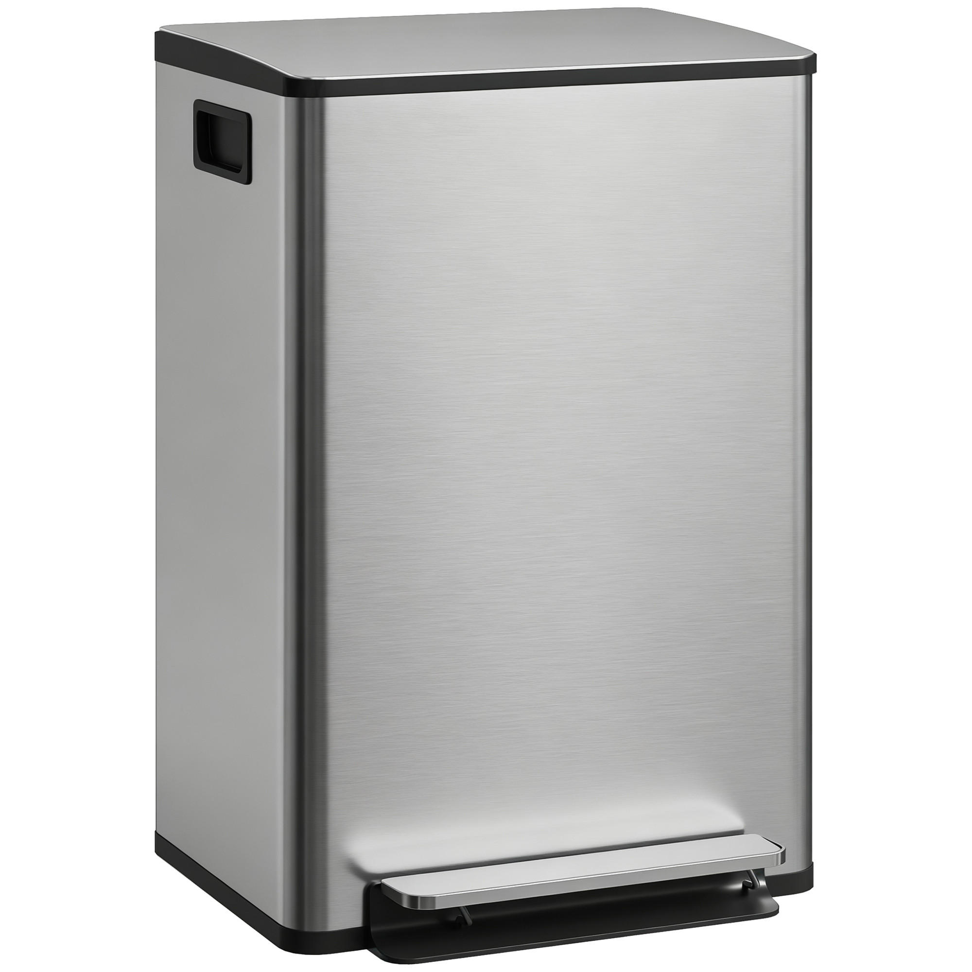 TRETEIMER Silber Soft-Close Pedal Edelstahl 50L - Silberfarben, Metall (41.7/62/36.6cm) - PANGIVO