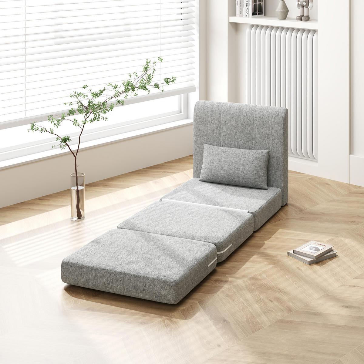 BODENSESSEL 2-in-1 Klappbar Schlafsofa mit Kordoptik für Wohnzimmer, Grau - Grau, Textil/Metall (75/74/80cm) - HOMCOM