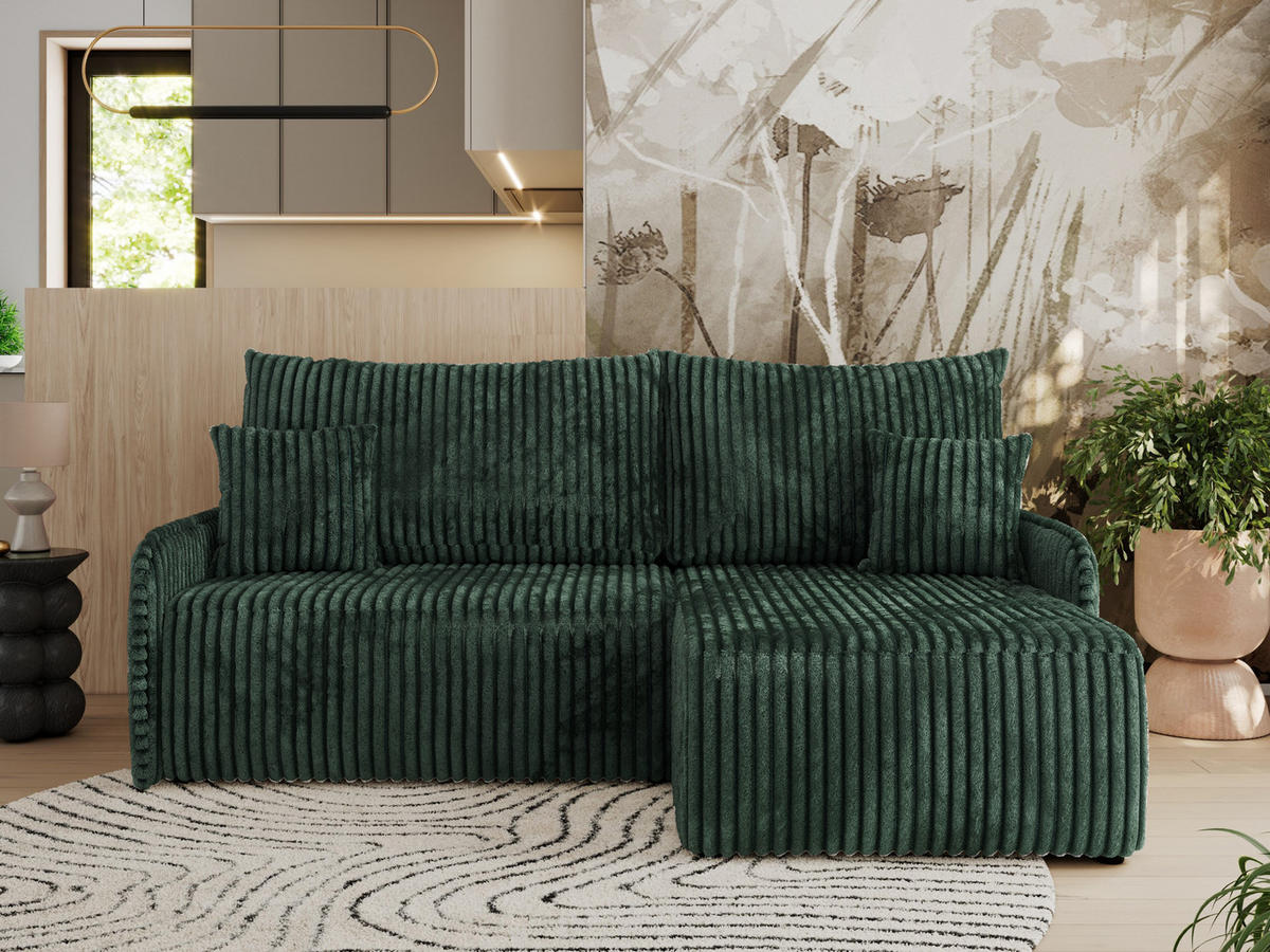 ECKSCHLAFSOFA ARPA L Grün Cord - rechts - Schwarz/Grün, Kunststoff/Textil (150/198cm) - MKS