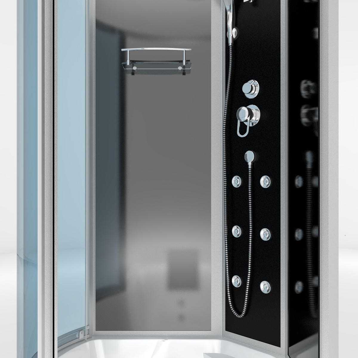 DUSCHKABINE mit Wanne K50-R30-EC Schwarz 100x170 - Schwarz, Glas/Kunststoff (98/170/225cm) - AcquaVapore by Sandra Jentho