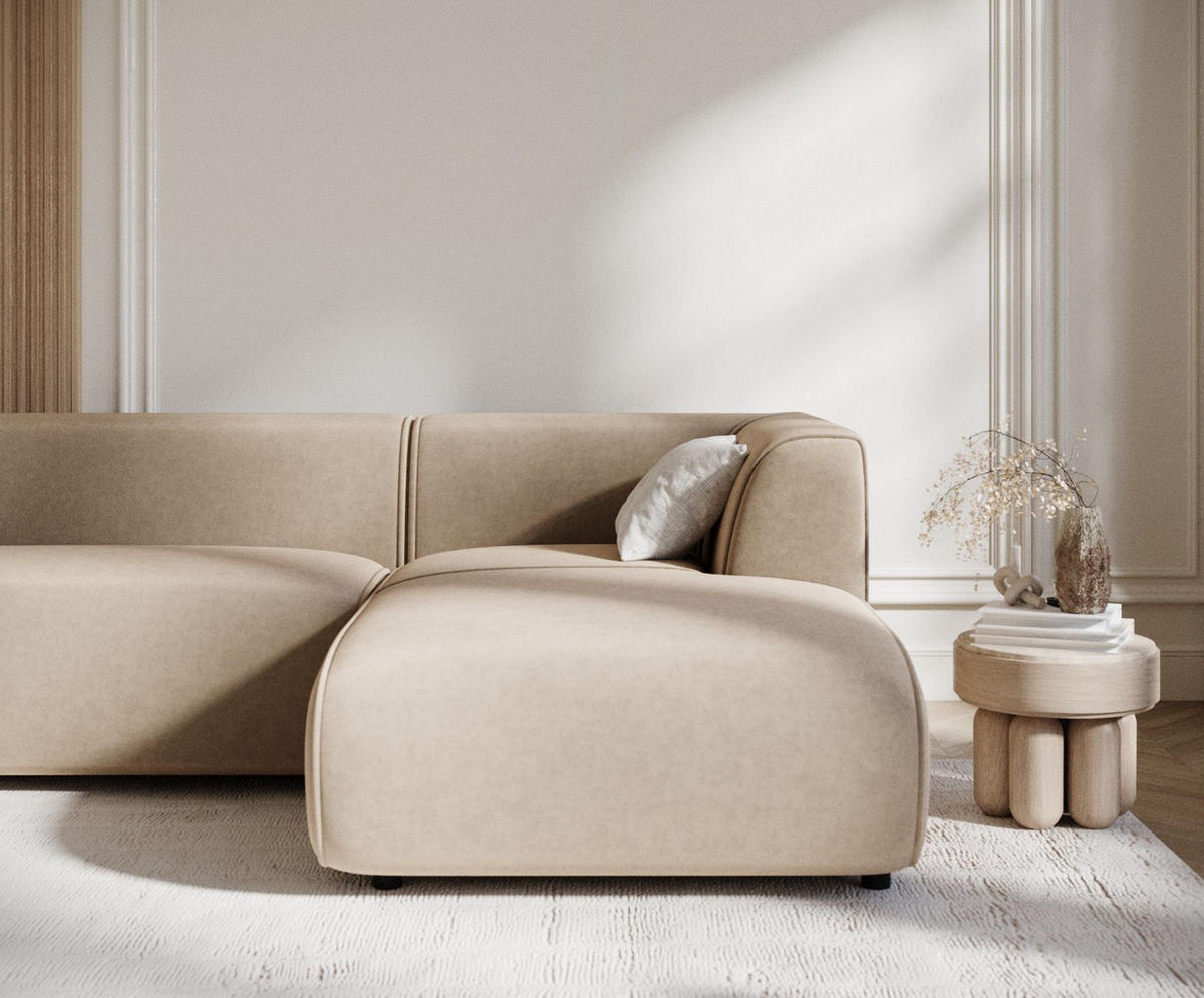 ECKSOFA Melani Beige Samtstoff - Rechts Seite - Beige/Schwarz, Holz/Holzwerkstoff (162/256cm) - Maison de Reve
