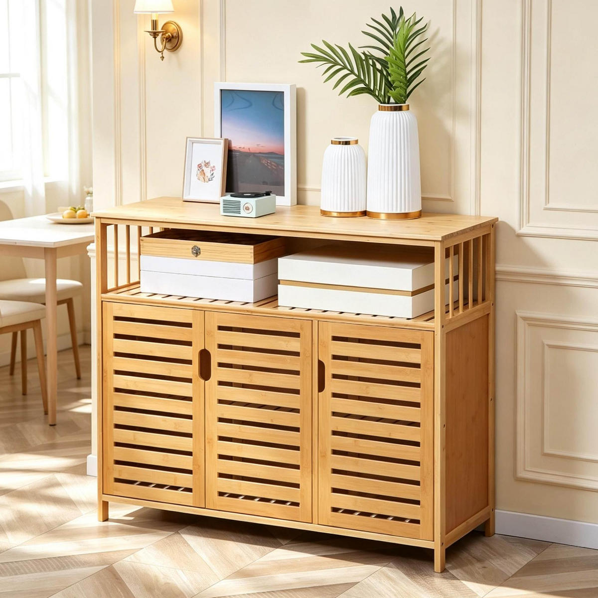 SIDEBOARD in Natur 100x35x82 cm mit 3 Türen und offenem Fach - Naturfarben, Naturmaterialien (35/82/100cm) - IVMEU