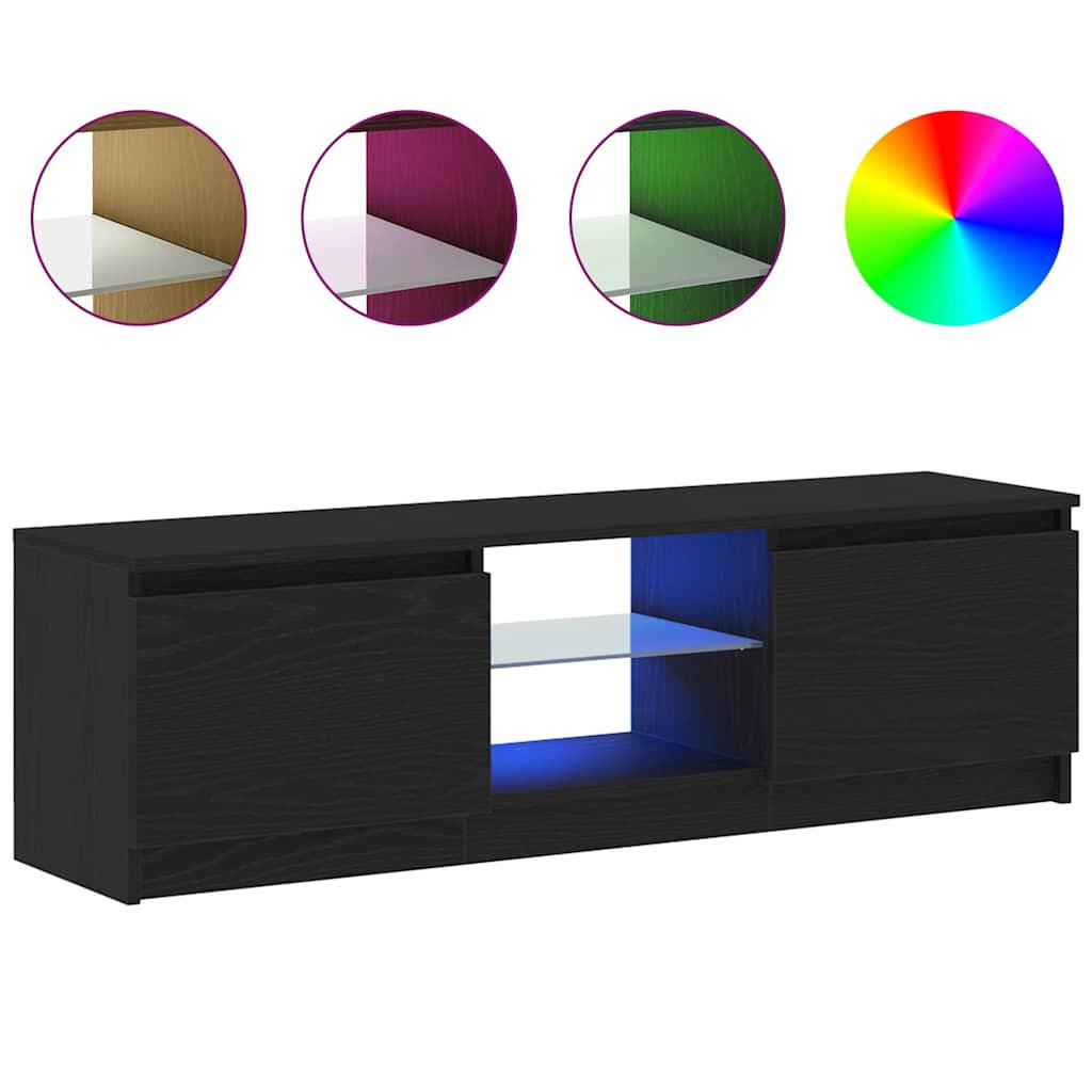 TV-SCHRANK Mit Led-Leuchten Schwarz Eichen-Optik 120/30/36 Cm - Schwarz, Holzwerkstoff (30/36/120cm) - vidaXL