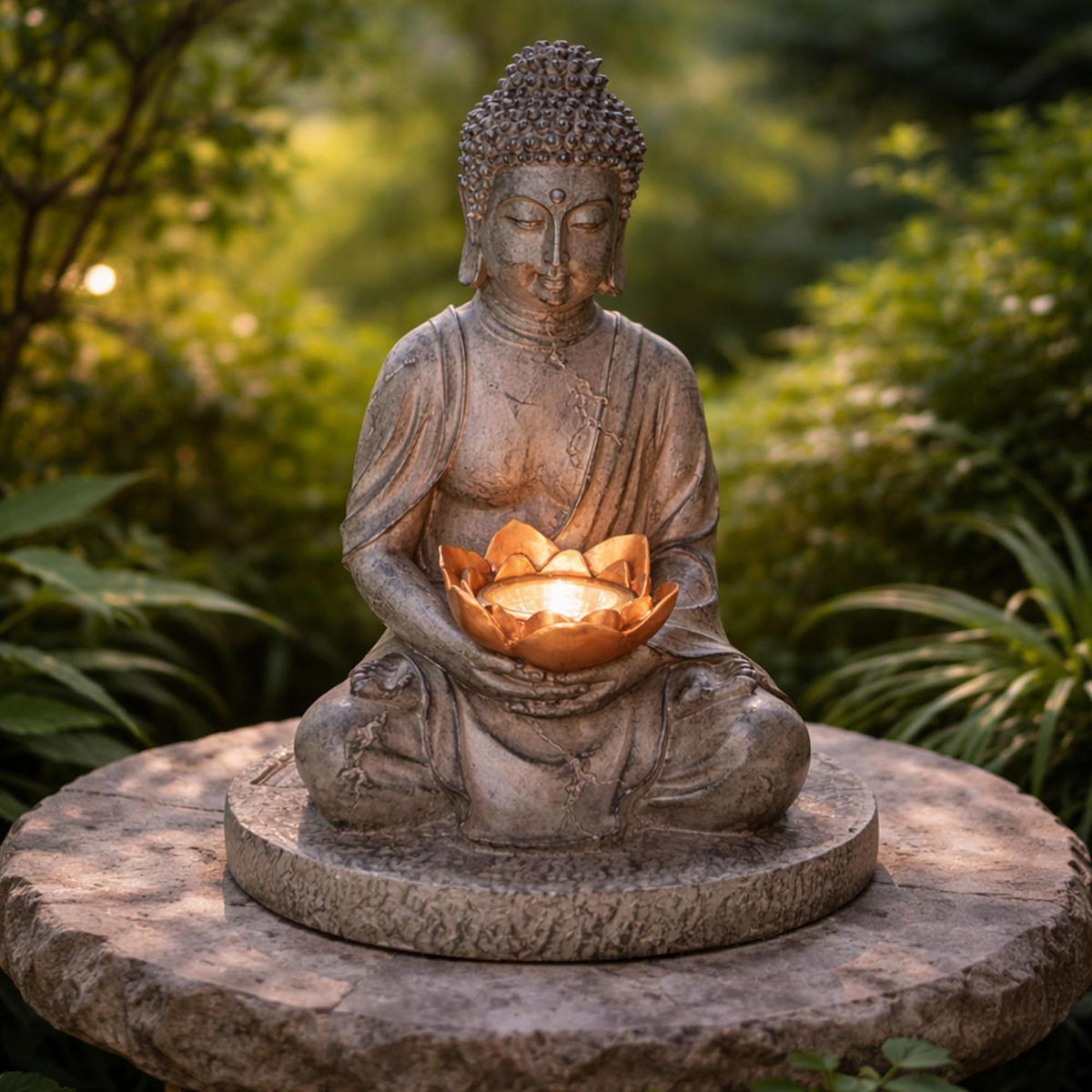 LED AUSSENLEUCHTE Buddha Kunststoff Grau - Grau, Kunststoff (18/18/28cm)