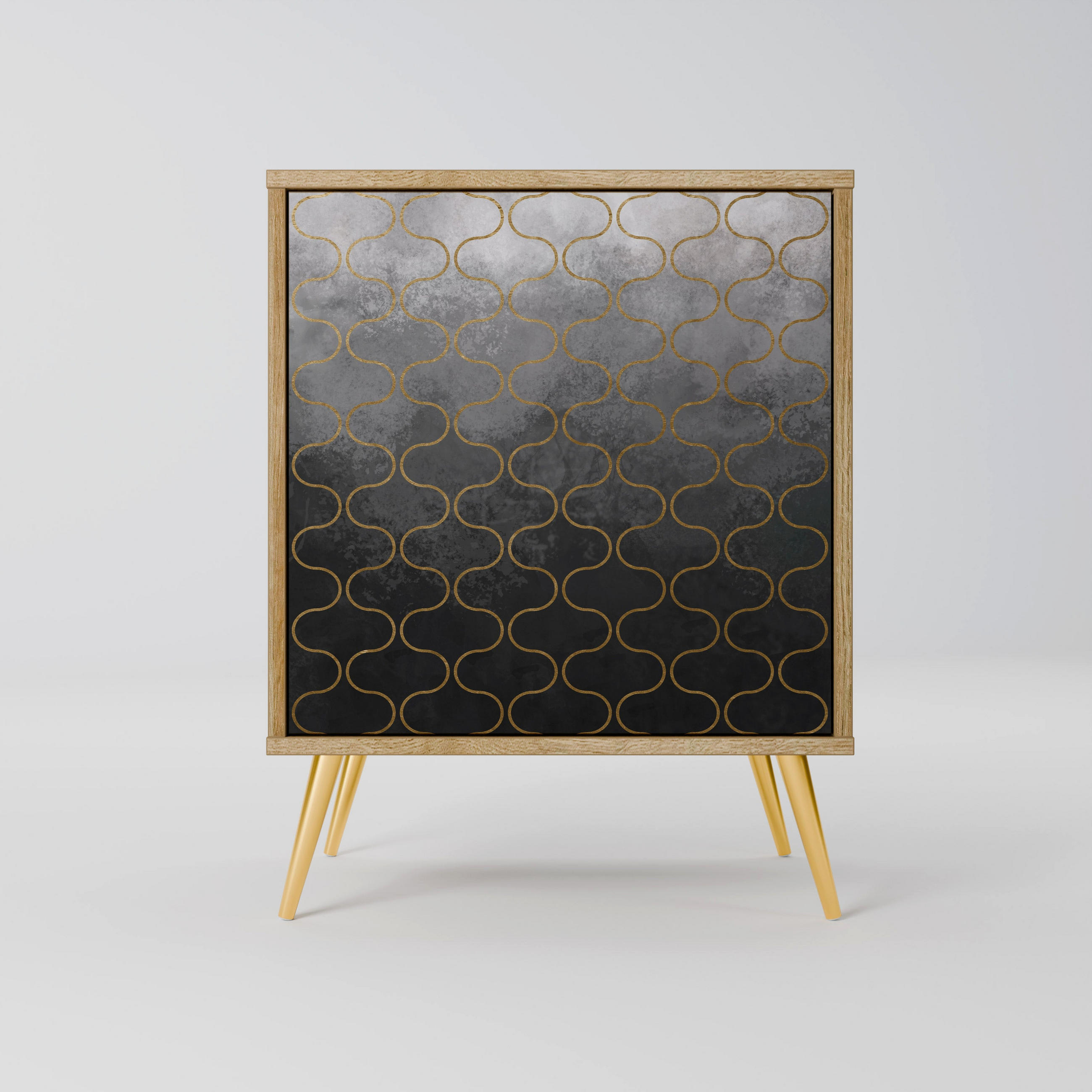 SIDEBOARD TESSELATED GRAYISH, Eichefarben, 57,5x42x75,5 cm, Goldfarbene Metallfüße - Eichefarben/Goldfarben, Holzwerkstoff/Metall (57.5/75.5/42cm) - SpaceRebels