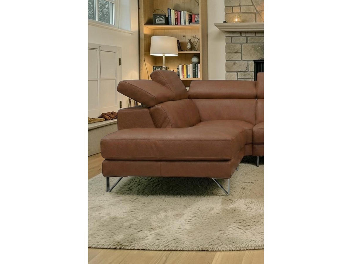 ECKSOFA Antares Echtleder mit 1 x Relaxfunktion Cognacbraun - Cognac, Leder/Metall (276/85/224cm)