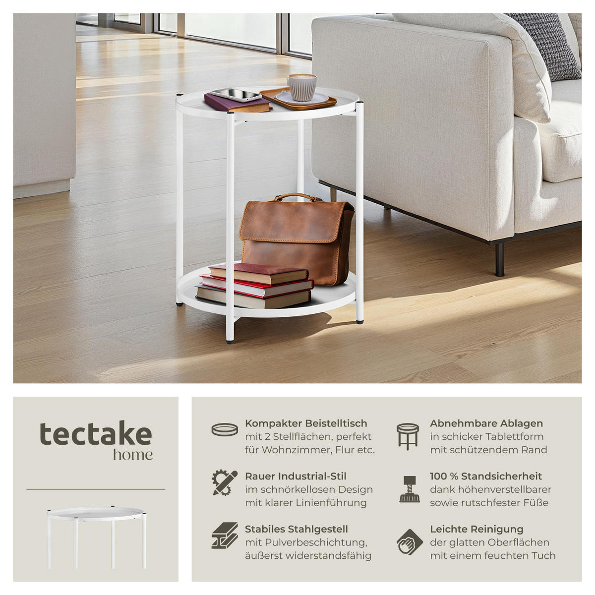 BEISTELLTISCH Oxford,45,5 x 45,5 x 53 cm,weiß - Weiß, Metall (45.5/45.5/53cm) - tectake
