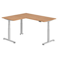 ECKSCHREIBTISCH elektrisch höhenverstellbar L-Form 160/180/74 cm in Nussbaumfarben/Silberfarben - Silberfarben/Nussbaumfarben, Holzwerkstoff (160/180/74cm) - bümö