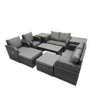 GARTENSOFA SET mit LIEGESTUHL Polyrattan 8-Sitzer Dunkelgrau - Dunkelgrau/Grau, Glas/Kunststoff - Fimous