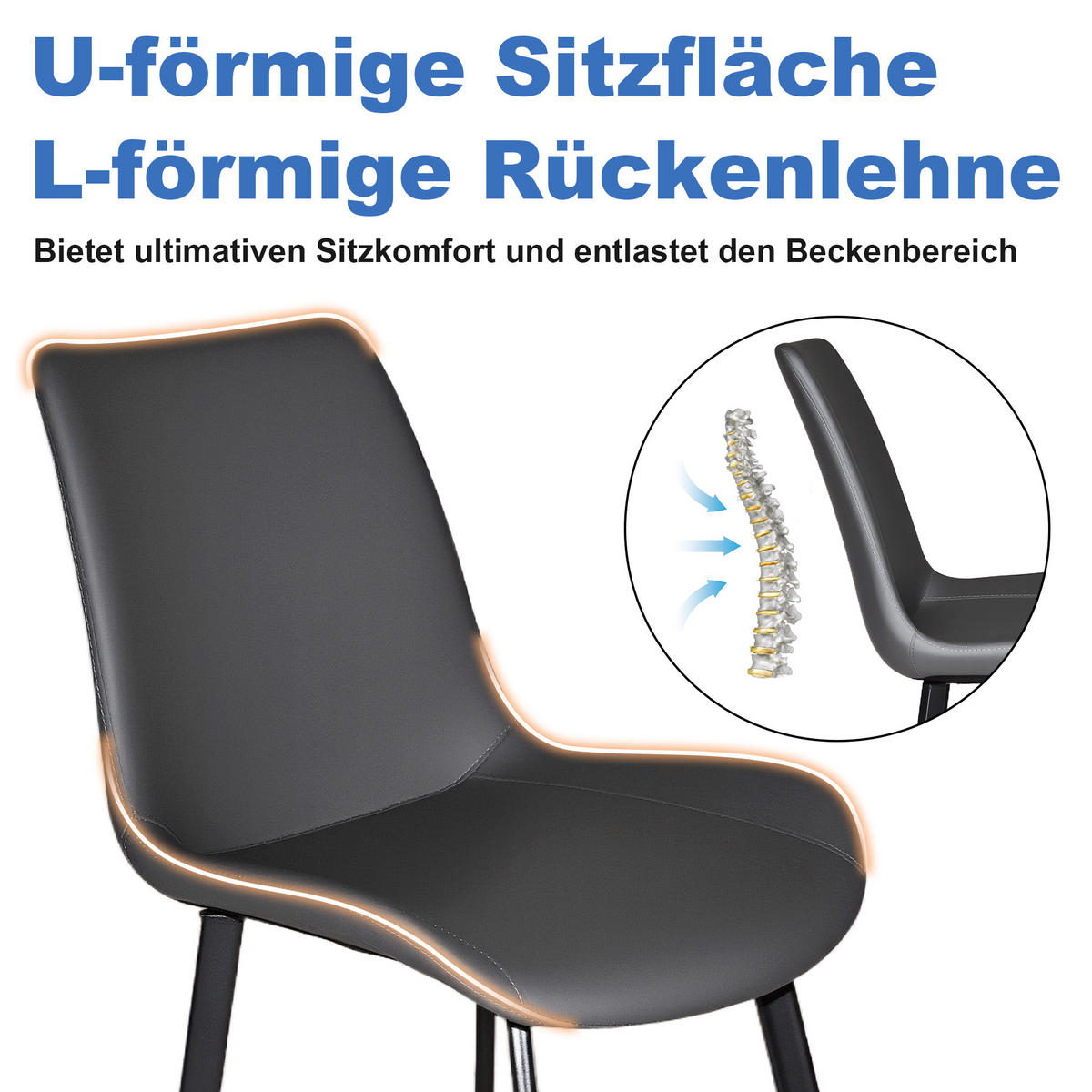 STUHL-SET DE-36246 4 Stück mit Kunstlederbezug Grau - Grau, Metall (44/84/41cm) - ComfortXL