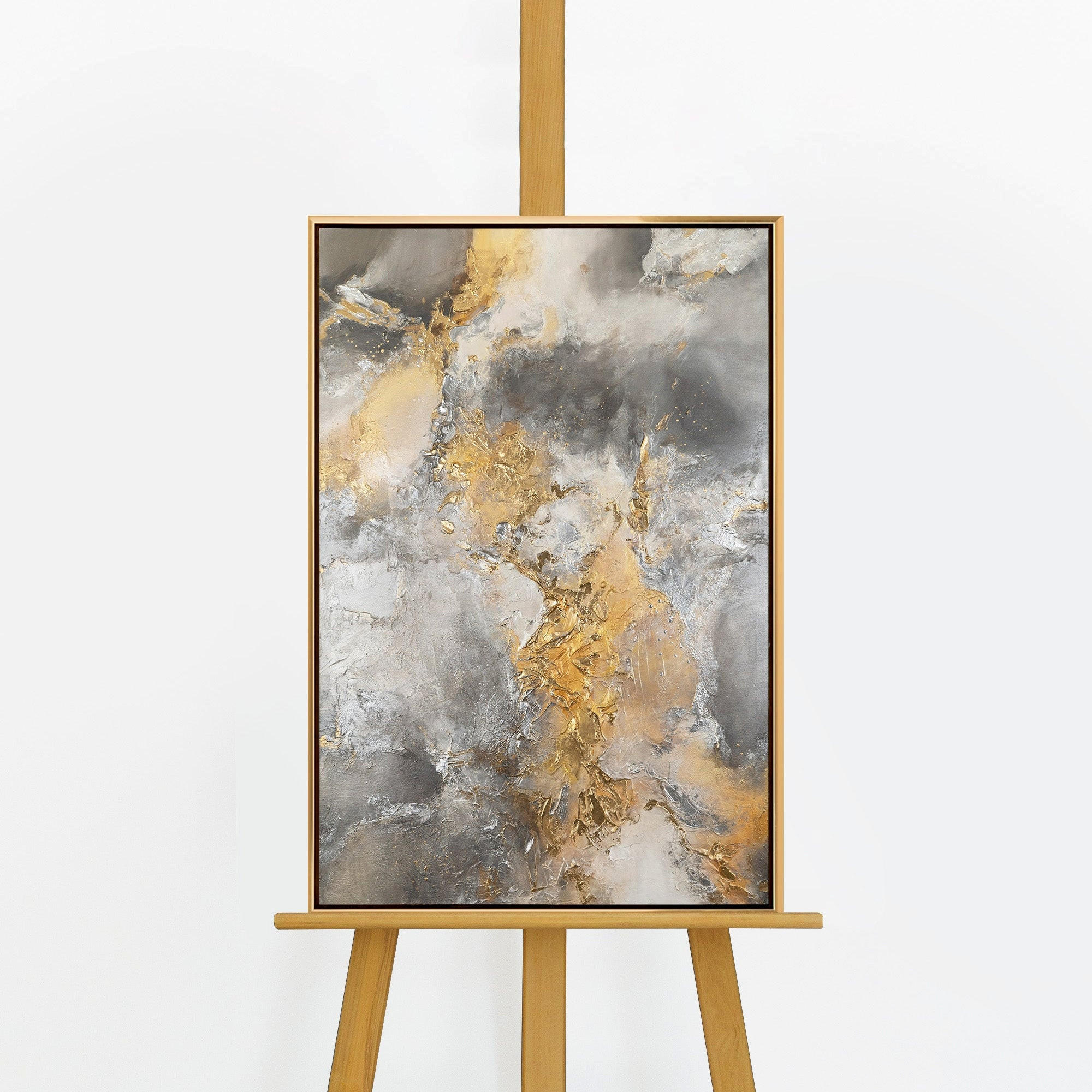 GEMÄLDE Harmonie von Gold und Silber Schattenfugenrahmen Gold 60x40 cm - Goldfarben, Holz (60/40cm) - YS-art gallery