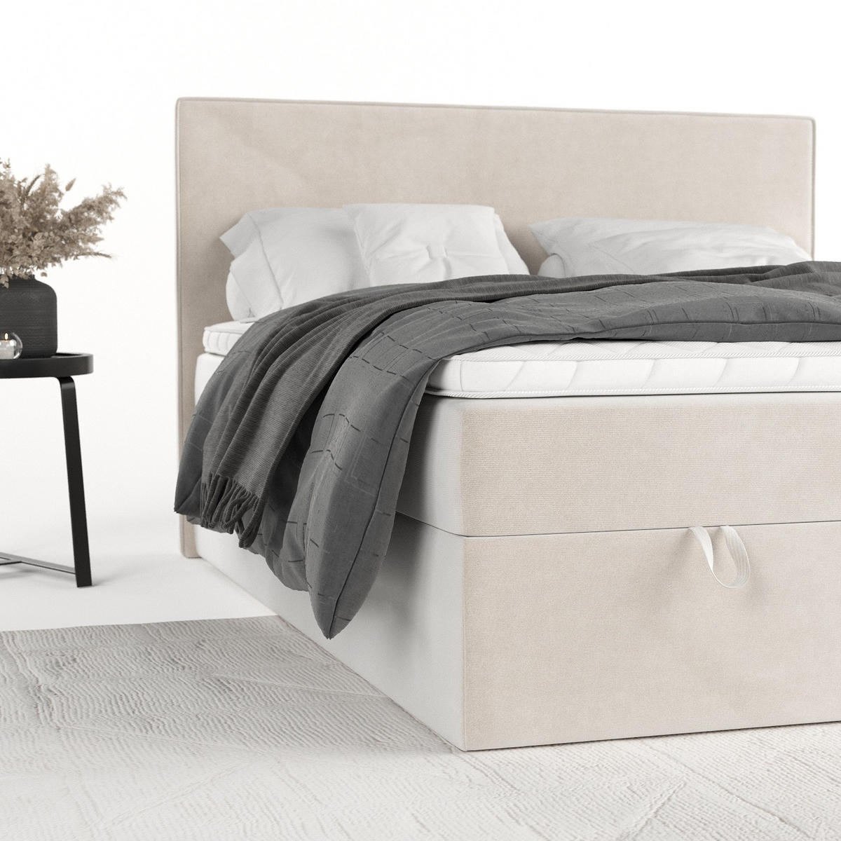 BOXBETT Velma 180/200 cm Creme im Paros Stoff - Creme/Schwarz, Holz/Holzwerkstoff (180/200cm) - AltaBeds