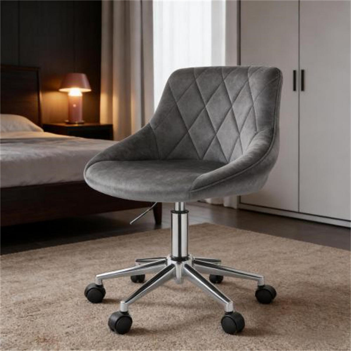 DREHSTUHL Home Office Dunkelgrau, Metall & Samt, drehbar & rollbar, 31,5 x 37,5 x 77 cm - Grau, Metall (37.5/77/31.5cm) - Albatros