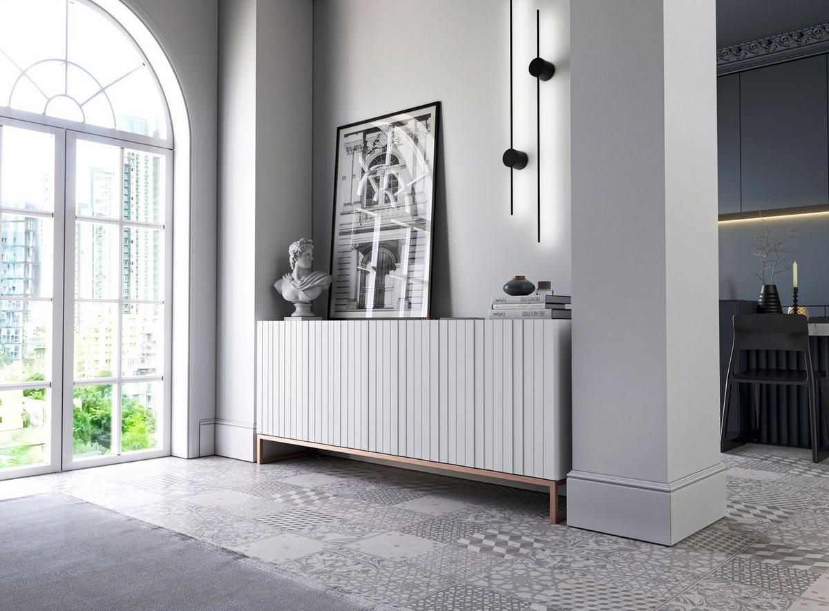 KOMMODE Elpis 3D Weiß Matt Glamour 168 cm - Weiß/Kupferfarben, Holzwerkstoff/Metall (168/72/36.5cm) - Meble Lindner