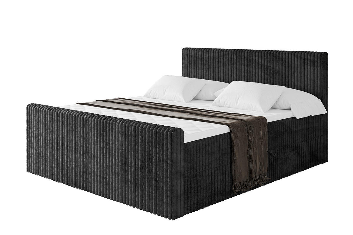 BOXBETT mit Matratze H4 und Lattenrost - TOLO-Z - 120x200 Cord - Schwarz - Schwarz, Holzwerkstoff (120/200cm) - ALTDECOR