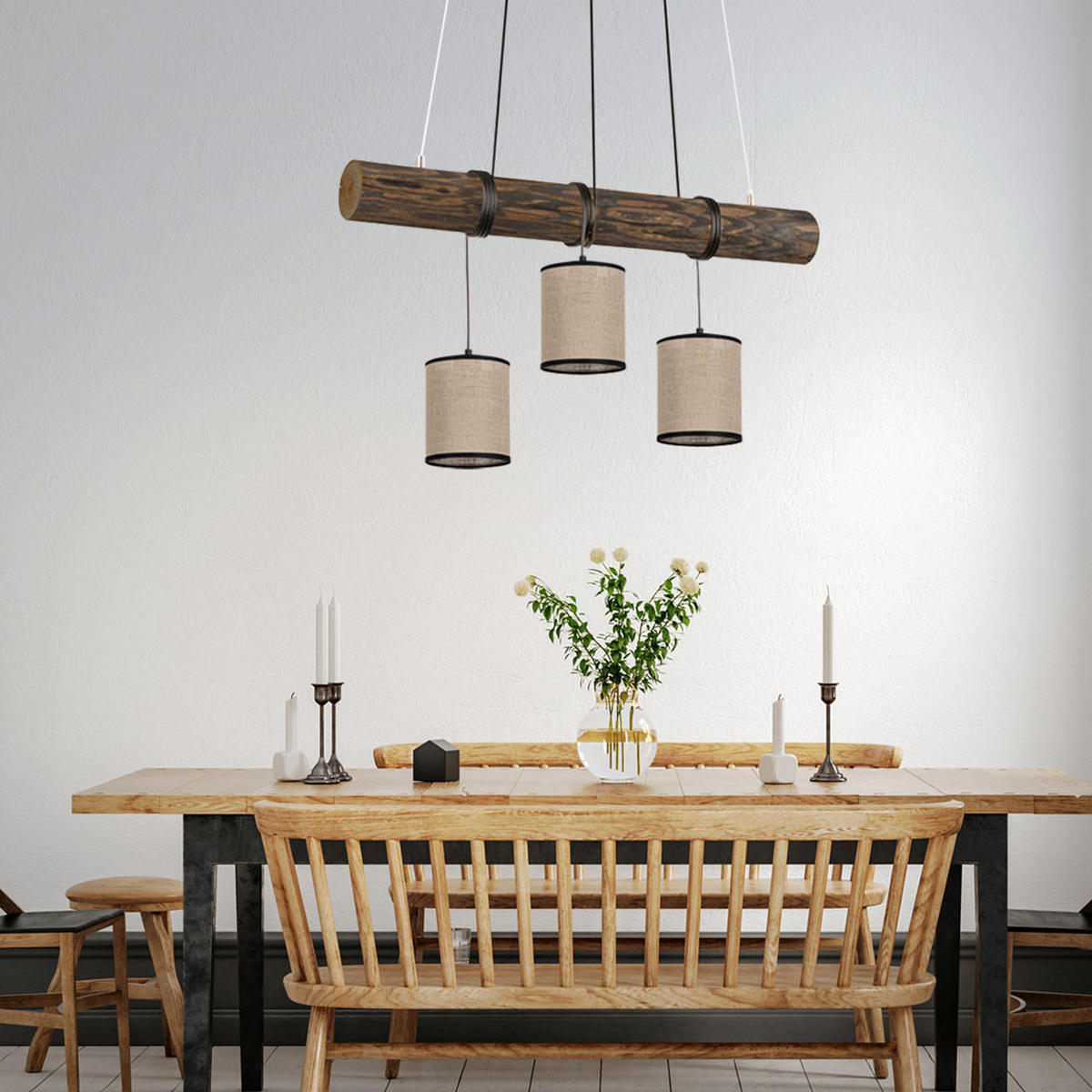 HÄNGELEUCHTE FABIOLA Holzoptik Braun - Braun, Holz (65/13/140cm)