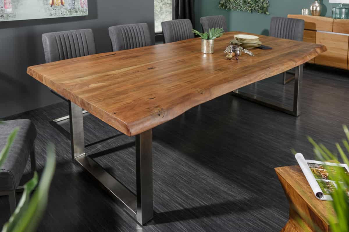 ESSTISCH MAMMUT NATURE Akazie 200cm - Silberfarben/Braun, Holz/Metall (100/200/76cm) - riess-ambiente